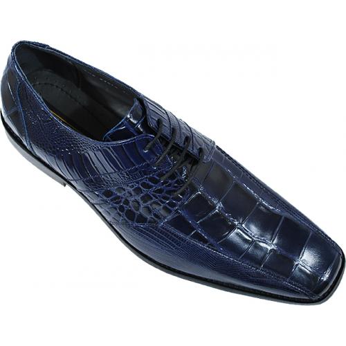 Stacy Adams Pietro Navy Blue Alligator / Ostrich / Lizard Print Shoes ...