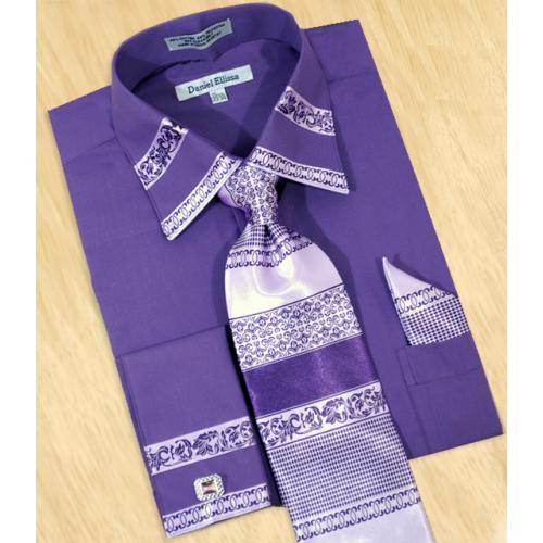 Daniel Ellissa Purple / Lavender Paisley Unique Design Shirt /  Tie / Hanky Set With Free Cufflinks DS3751P2