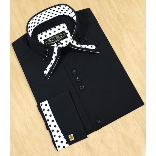 Daniel Ellissa Black / White Polka Dots With Double Layer Collar Dress Shirt FS1102