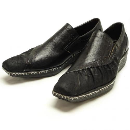 Fiesso Black Square Toe Leather/Suede Shoes - FI6435