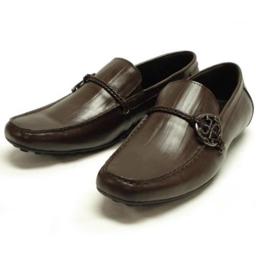 Fiesso Brown Genuine Leather Loafer Shoes With Buckle FI6460