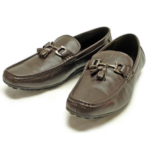 Fiesso Brown Genuine Leather Loafer Shoes With Buckle - FI6466