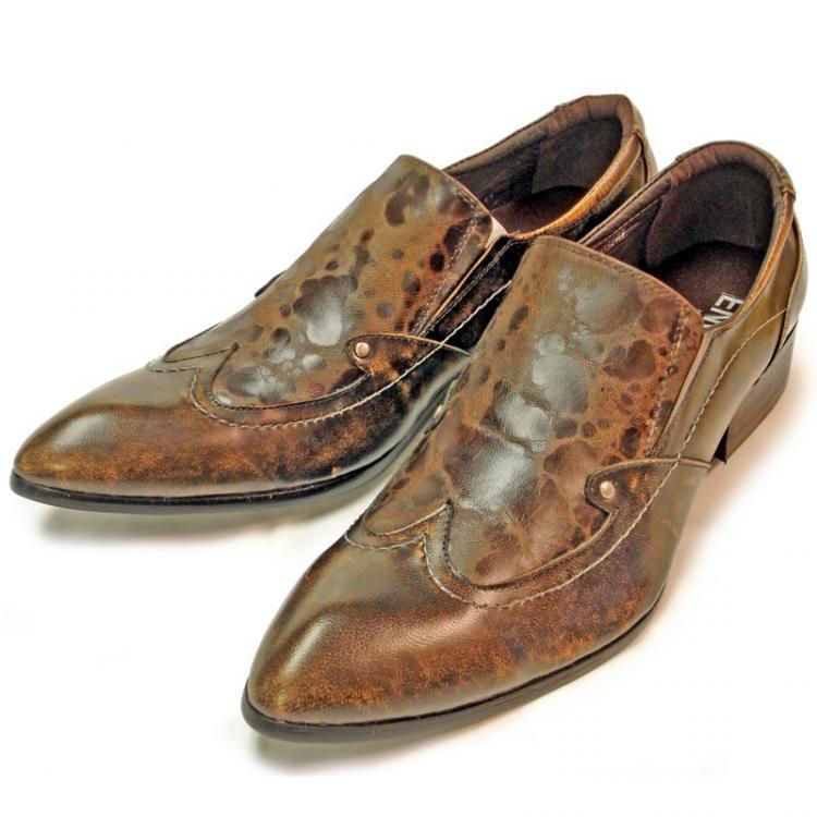 Encore By Fiesso Brown Genuine Wrinkled Leather Loafer Shoes With Metal ...