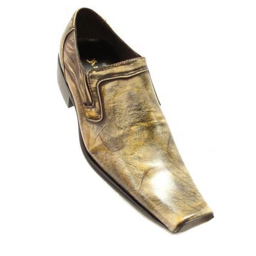 Fiesso  Genuine Multi Slip-On Brass Leather Loafer Shoes FI6058