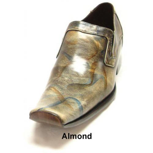 Fiesso  Genuine Multi Slip-On Almond Leather Loafer Shoes FI6058