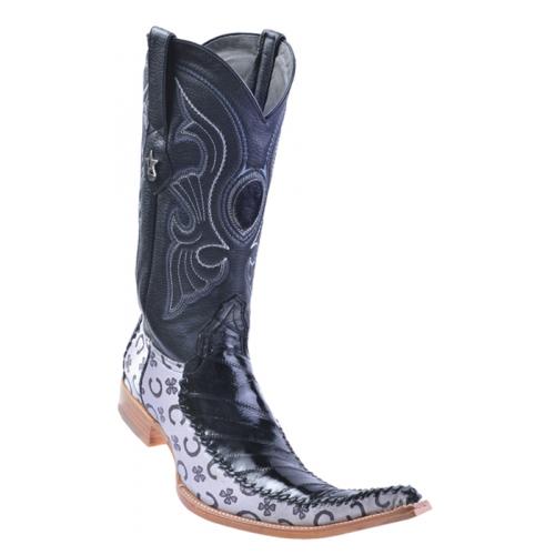 Los Altos Black Genuine Eel W/Fashion Design 9X Pointed Toe Cowboy Boots 97T0805