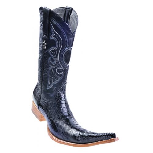 Los Altos Black Genuine Ostrich Leg 9X Pointed Toe Cowboy Boots 970505