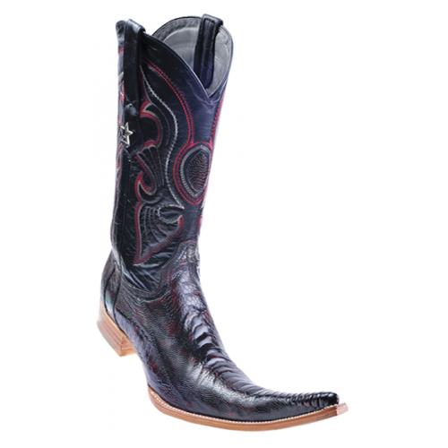 Los Altos Black Cherry Genuine Ostrich Leg 9X Pointed Toe Cowboy Boots 970518