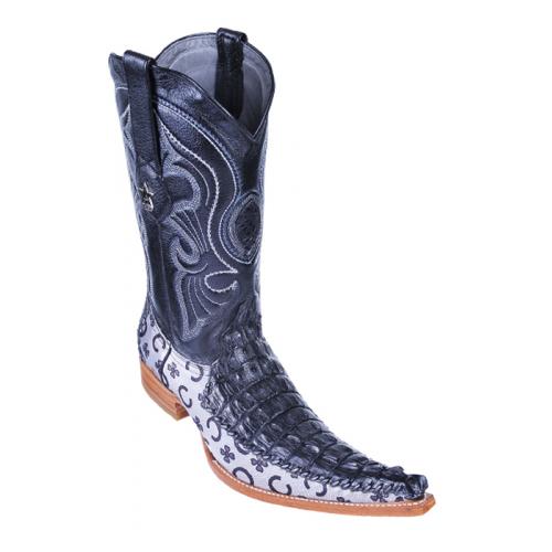 Los Altos Black Genuine Crocodile 6X Pointed Toe Cowboy Boots 96T0105