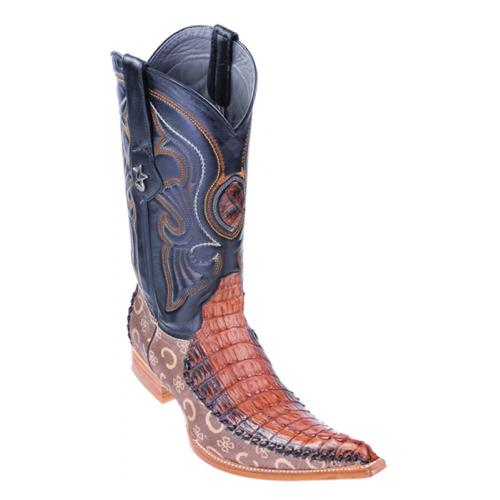 Los Altos Black Cognac Genuine Crocodile 6X Pointed Toe Cowboy Boots 96T0158