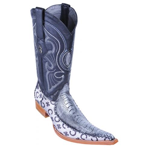 Los Altos Silver Genuine Ostrich Leg 6X Pointed Toe Cowboy Boots 96T0536