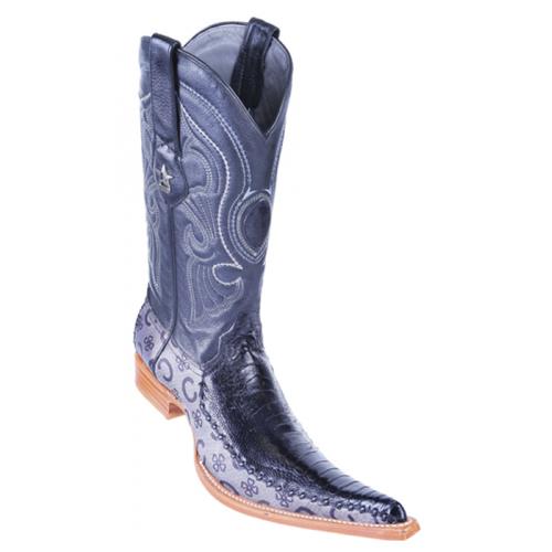 Los Altos Black Genuine Ostrich Leg W/Fashion Design 6X Pointed Toe Cowboy Boots 96T0505