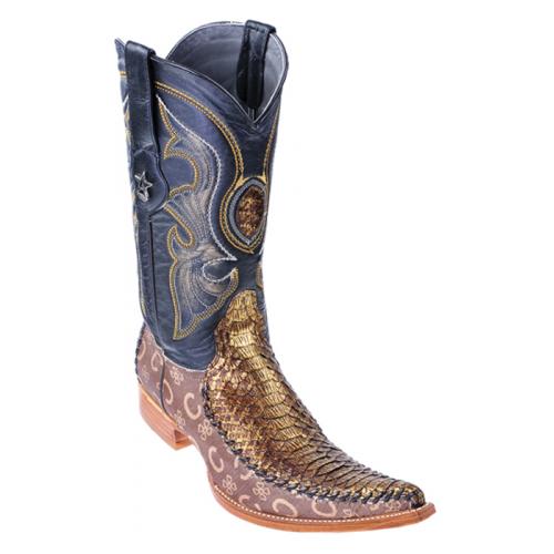Los Altos Gold Genuine Python 6X Pointed Toe Cowboy Boots 96T5744
