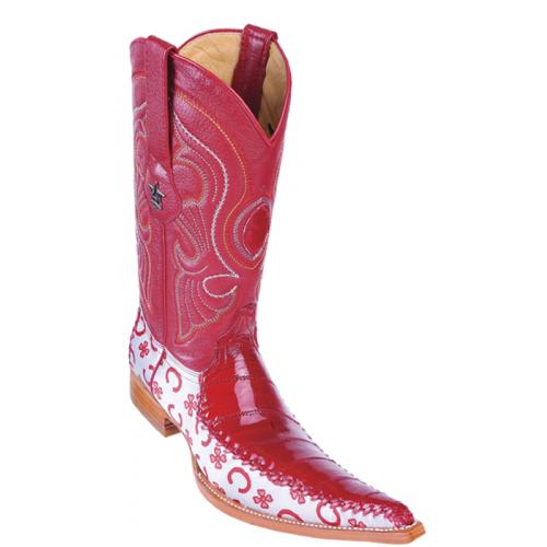 Los Altos Red Genuine Eel 6X Pointed Toe Cowboy Boots 96T0812