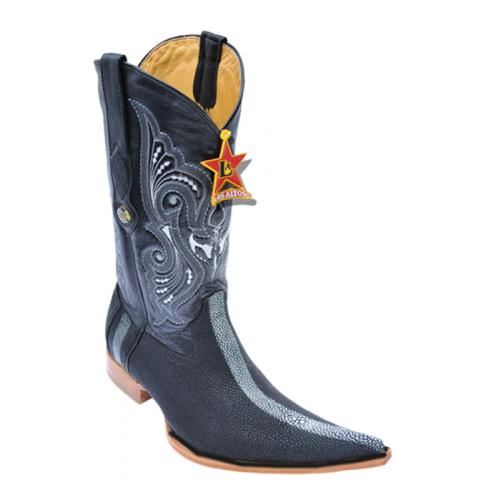 Los Altos Black Genuine Stingray Rowstone Finish 6X Pointed Toe Cowboy Boots 96N6005