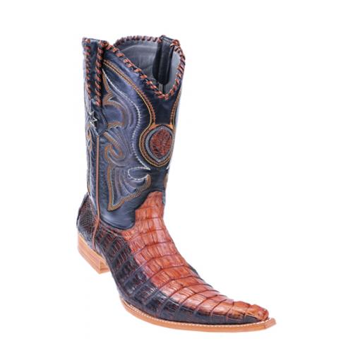 Los Altos Cognac / Black All-Over Genuine Crocodile Tail 6X Pointed Toe Cowboy Boots 960158