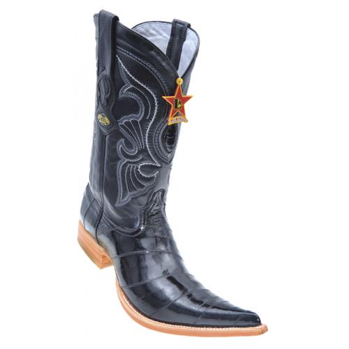 Los Altos Black Genuine All-Over Eel 6X Pointed Toe Cowboy Boots 960805