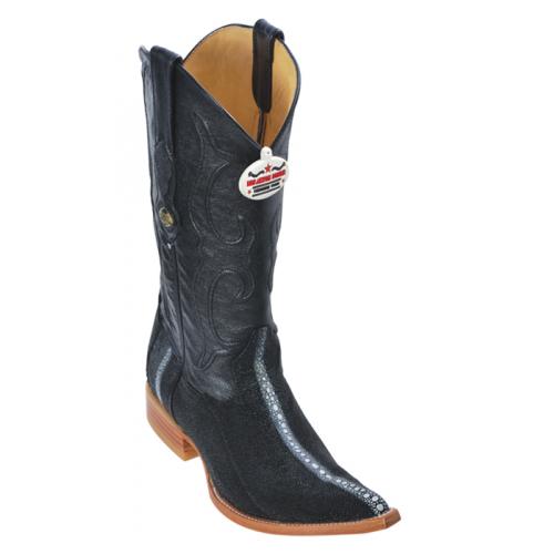 Los Altos Black Genuine Stingray Rowstone  3X Toe Cowboy Boots 951105