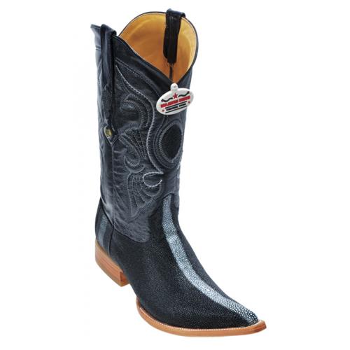 Los Altos Black Genuine Stingray Rowstone Finish 3X Toe Cowboy Boots 956005
