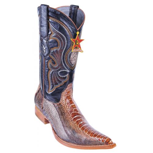 Los Altos Rustic Cognac Genuine Ostrich Leg 3X Toe Cowboy Boots 950588
