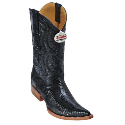 Los Altos Black Genuine All-Over Lizard Teju 3X Toe Cowboy Boots 950705