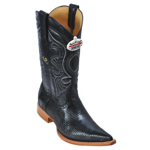 Los Altos Black Genuine All-Over Lizard 3X Toe Cowboy Boots 950605