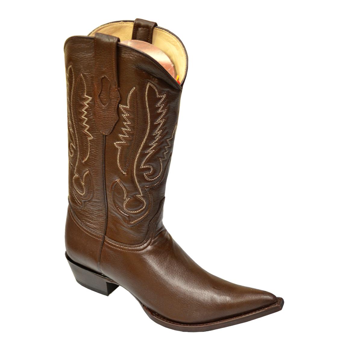 Los Altos Brown Genuine All-Over Deer Skin 3X Toe Cowboy Boots 958307 ...