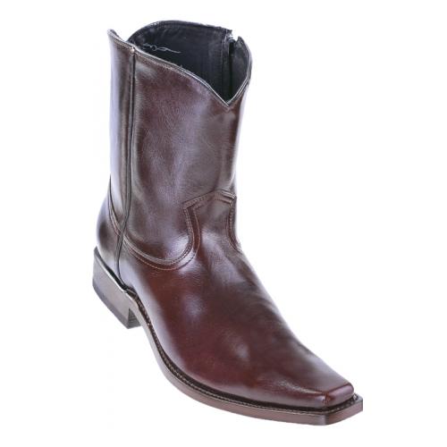 Los Altos Brown Vergel Square Toe Genuine Leather Short Top With Zipper Cowboy Boots  73B8907