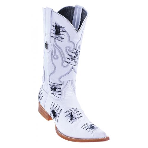 Los Altos White Denim With Patches 3X Toe Cowboy Boots 954428