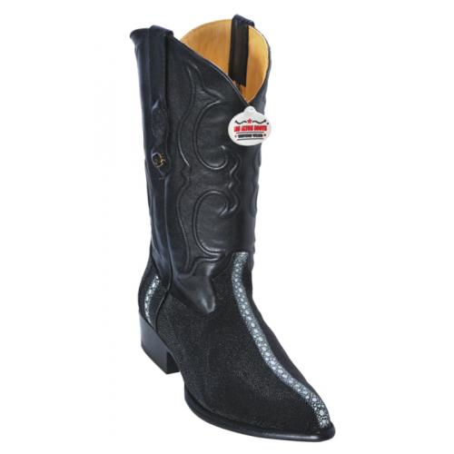 Los Altos Black Genuine Stingray Rowstone J-Toe Cowboy Boots 991105
