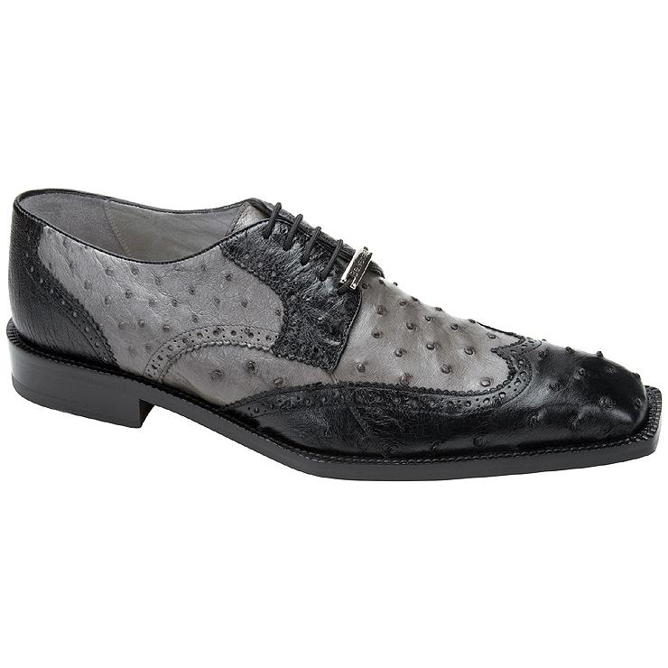 Belvedere Valente Black / Grey Genuine Ostrich Wing Tip Shoes - $369.90 ...