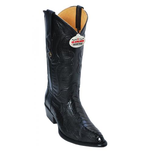 Los Altos Black Genuine All-Over Ostrich Leg J-Toe Cowboy Boots 990505