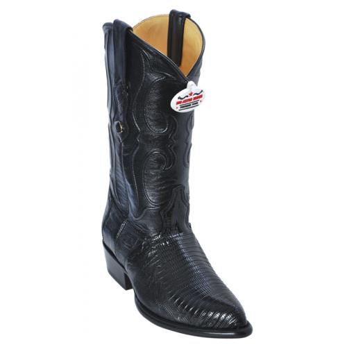 Los Altos Black Genuine All-Over Lizard Teju J-Toe Cowboy Boots 990705