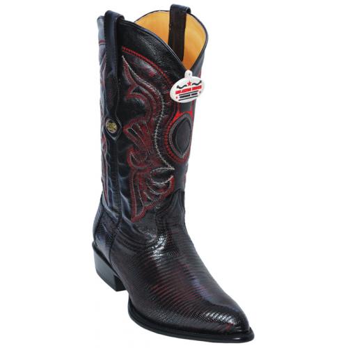 Los Altos Black Cherry Genuine All-Over Lizard  J-Toe Cowboy Boots 990618