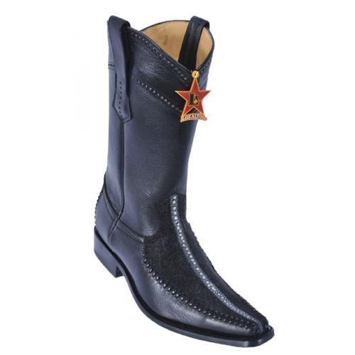 Los Altos Black Genuine Stingray Rowstone W/ Deer Skin Square Toe Cowboy Boots 771105
