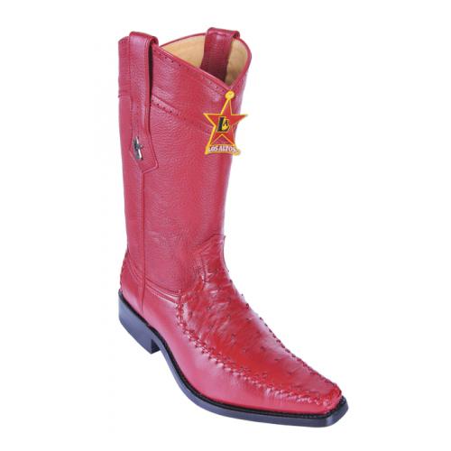 Los Altos Red Genuine Ostrich With Deer Square Toe Cowboy Boots 770312