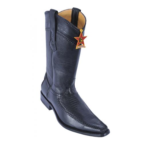 Los Altos Black Genuine Lizard / Deer Skin Square Toe Cowboy Boots 770705