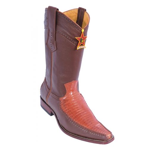 Los Altos Cognac Genuine Lizard / Deer Skin Square Toe Cowboy Boots 770703