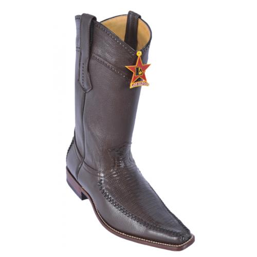 Los Altos Brown Genuine Lizard / Deer Skin Square Toe Cowboy Boots 770707