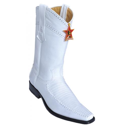 Los Altos White Genuine Lizard / Deer Skin Square Toe Cowboy Boots 770728