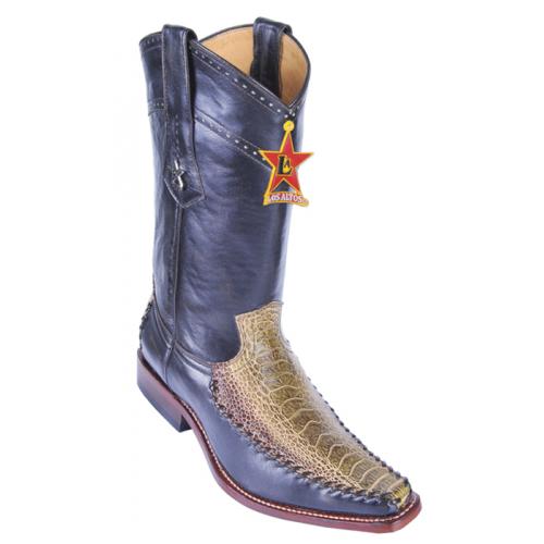 Los Altos Rustic Green Genuine Ostrich Leg With Deer Square Toe Cowboy Boots 770545