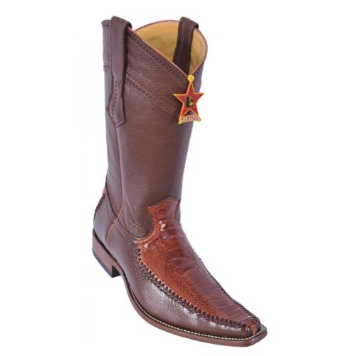 Los Altos Cognac Genuine Ostrich Leg With Deer Square Toe Cowboy Boots 770503