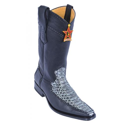 Los Altos Rustic Black Genuine Python Square Toe Cowboy Boots 775781