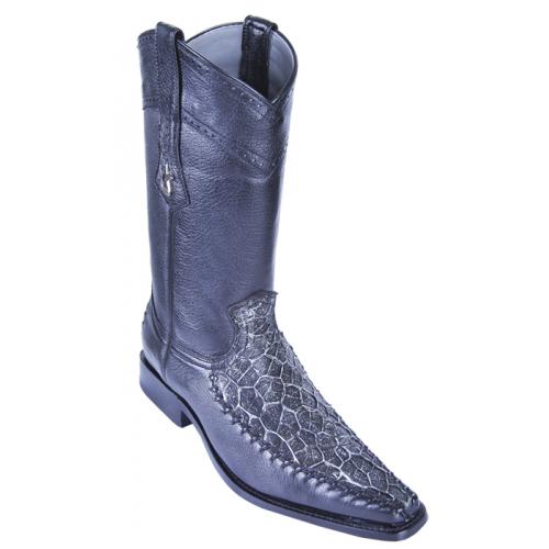 Los Altos Silver Black Genuine Menudo Square Toe Cowboy Boots 774591
