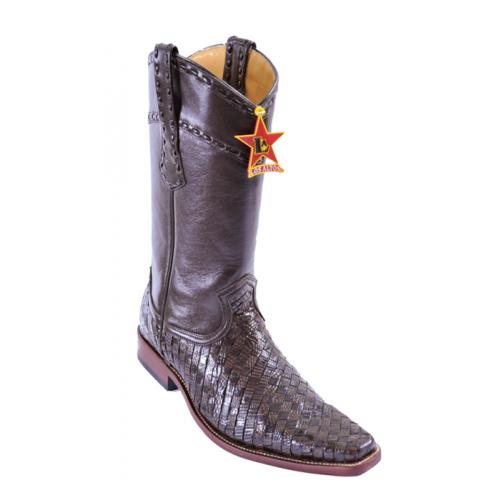 Los Altos Brown Genuine Basket Weave Lizard / Eel Square Toe Cowboy Boots 736107