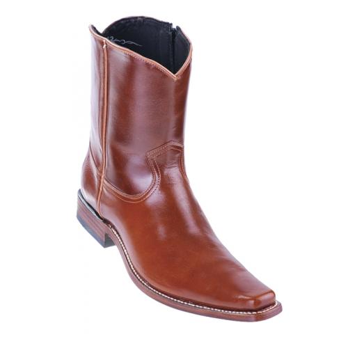 Los Altos Honey Vergel Square Toe Genuine Leather Short Top With Zipper Cowboy Boots 73B8951