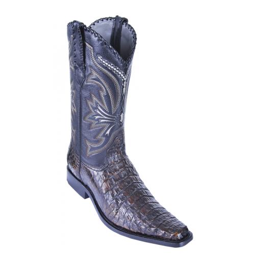 Los Altos Black Brown All-Over Genuine Smooth Crocodile Square Toe Cowboy Boots 711796
