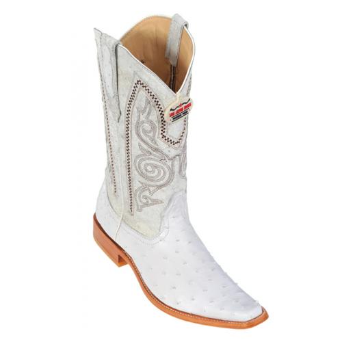 Los Altos White Genuine All-Over Ostrich Square Toe Cowboy Boots 710328