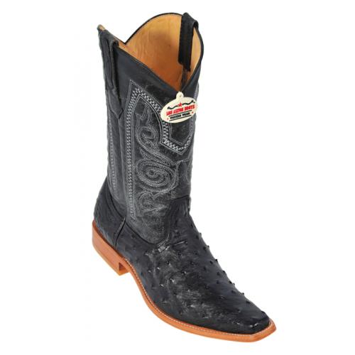 Los Altos Black Genuine All-Over Ostrich Square Toe Cowboy Boots 710305