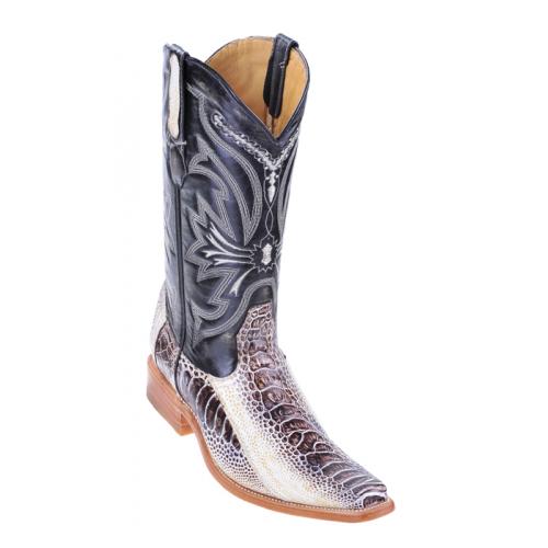 Los Altos Natural Genuine All-Over Ostrich Leg Square Toe Cowboy Boots 710549